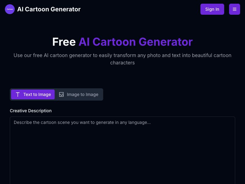 AI Cartoon Generator Screenshot