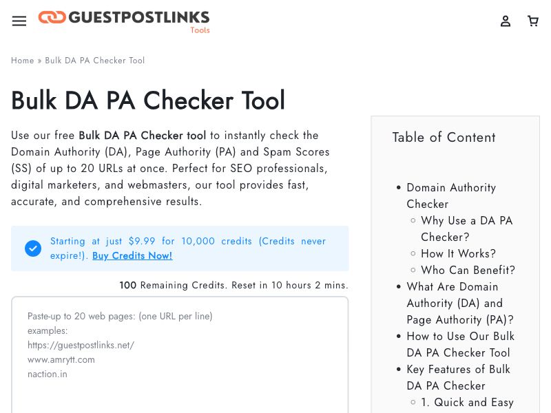 Bulk DA PA Checker Tool Screenshot