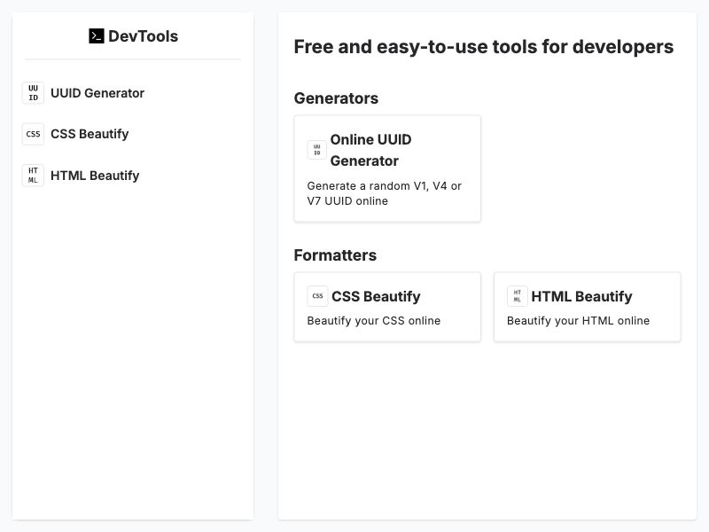 DevTools — Free to use dev tools | Awesome Indie