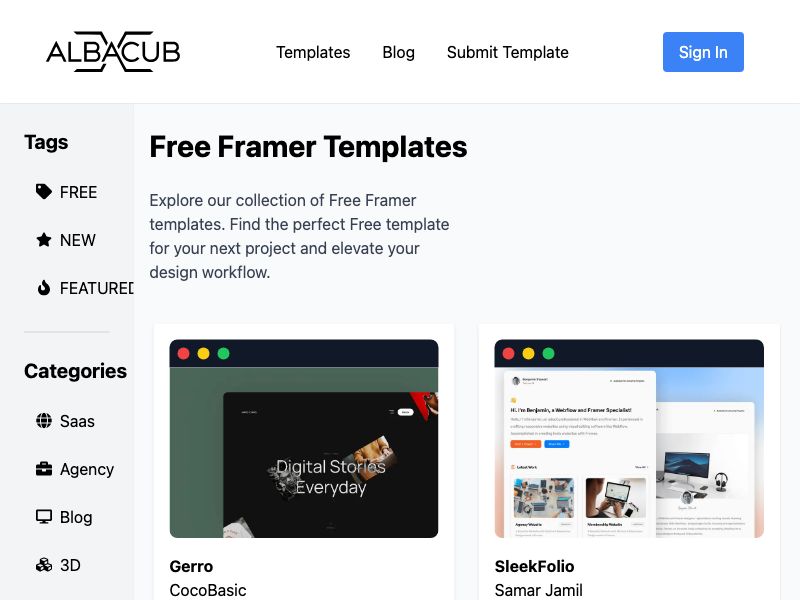 Framer template Library | Albacub