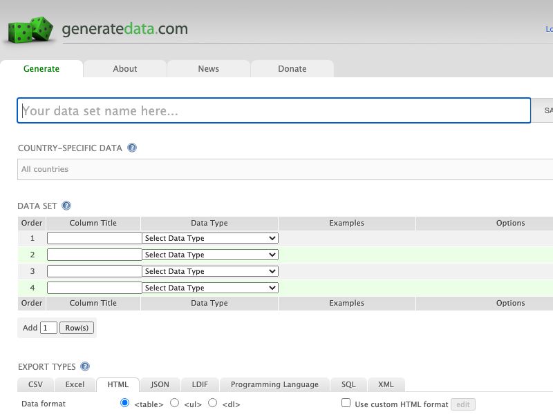 Generate Data Screenshot