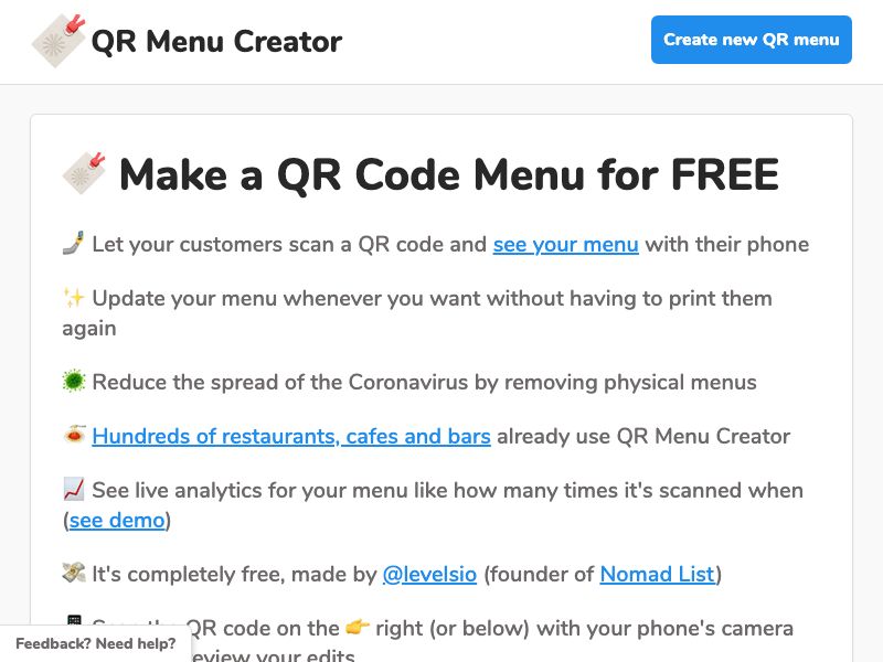 QR Menu Creator Screenshot