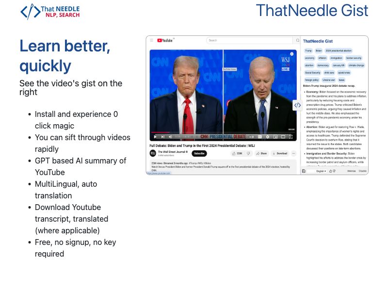 ThatNeedle Gist - YouTube Summary
