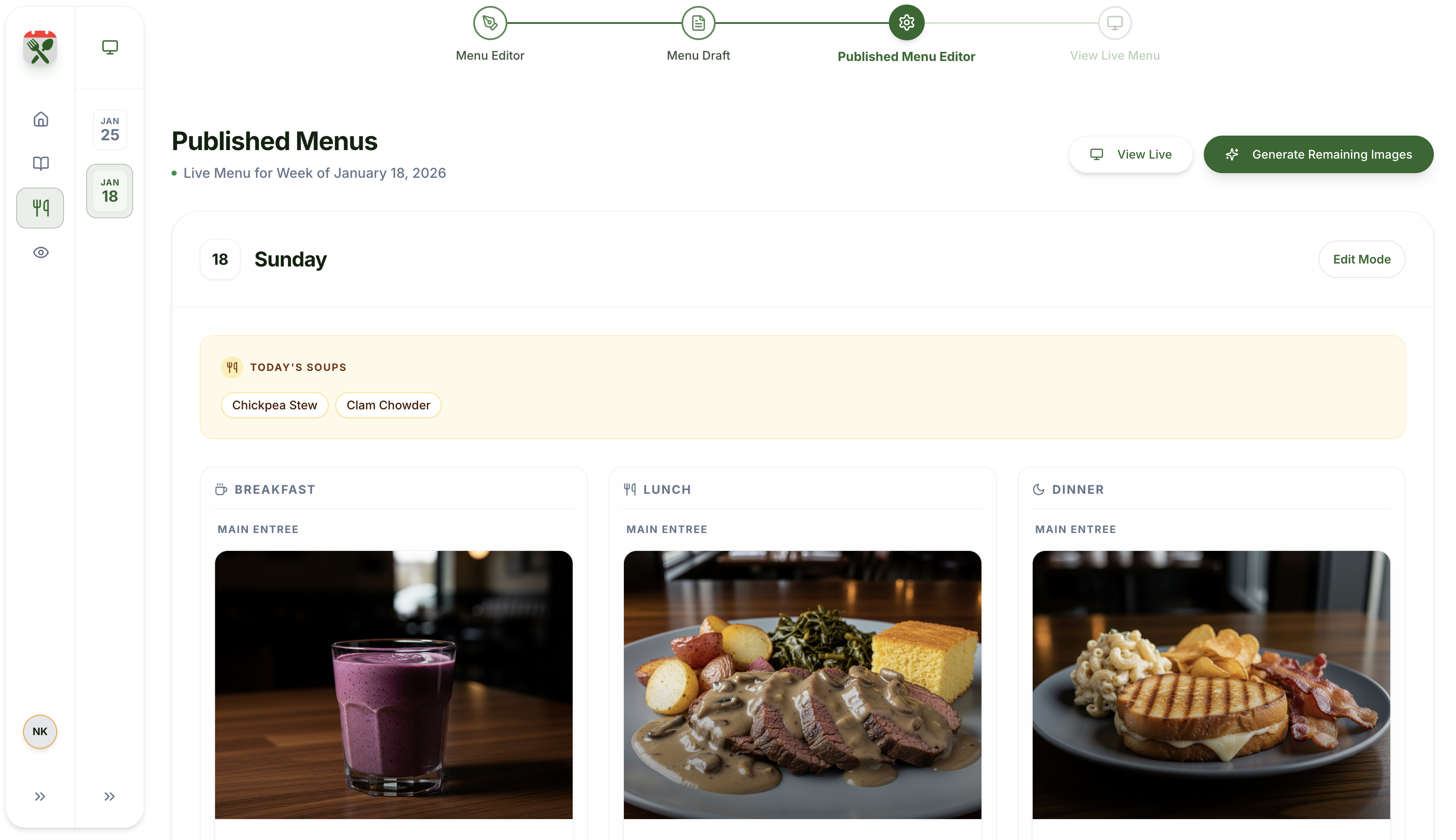 Published Menu Viewer