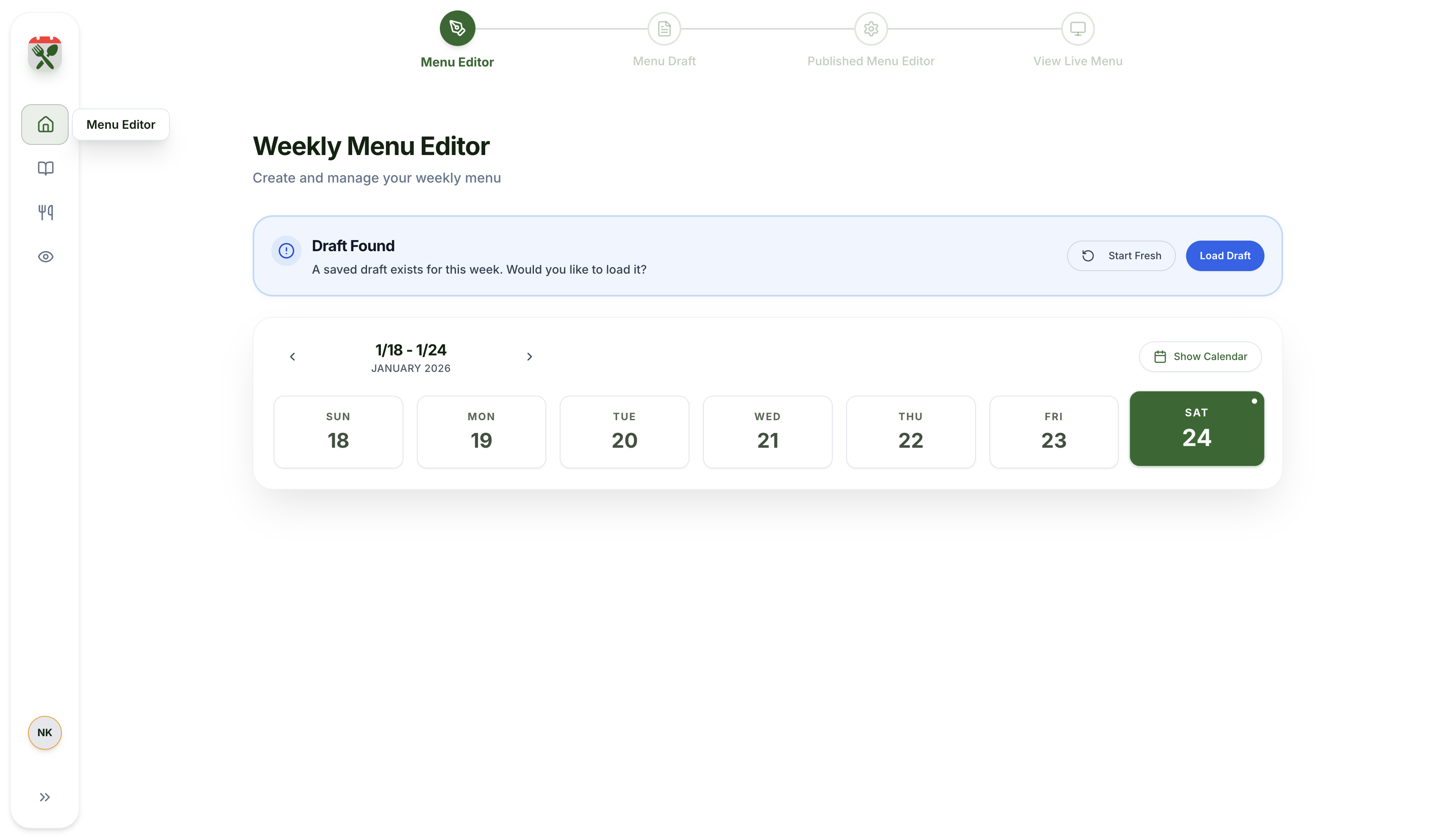 MenuTrak Planning Interface
