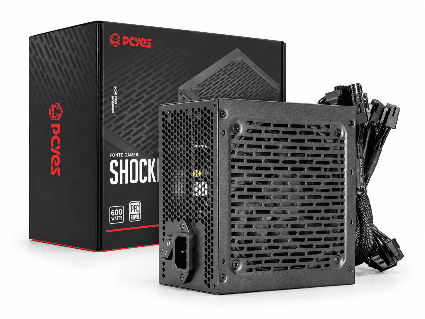 FONTE ATX PCYES 600W 80 PLUS WHITE SHOCKER PFC ATIVO PF600SHW -
