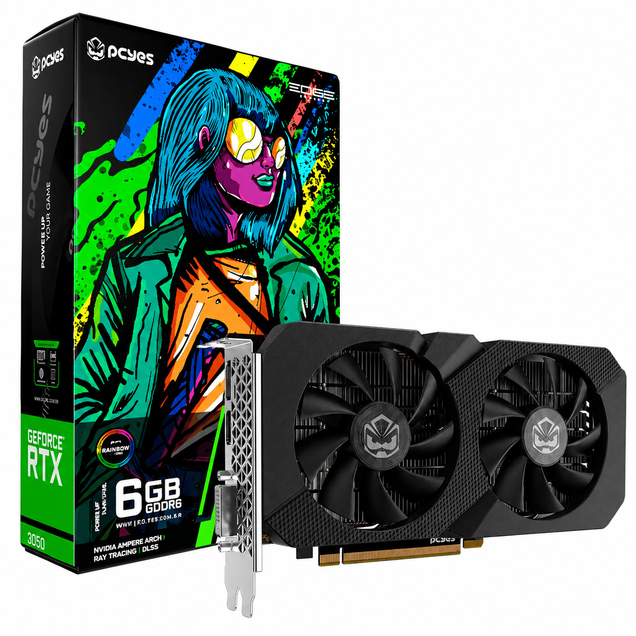 PLACA DE VIDEO PCYES RTX 3050 6GB GDDR6 96BITS EDGE SERIES - DP/HDMI/DVI - PVRTX30506BLPE