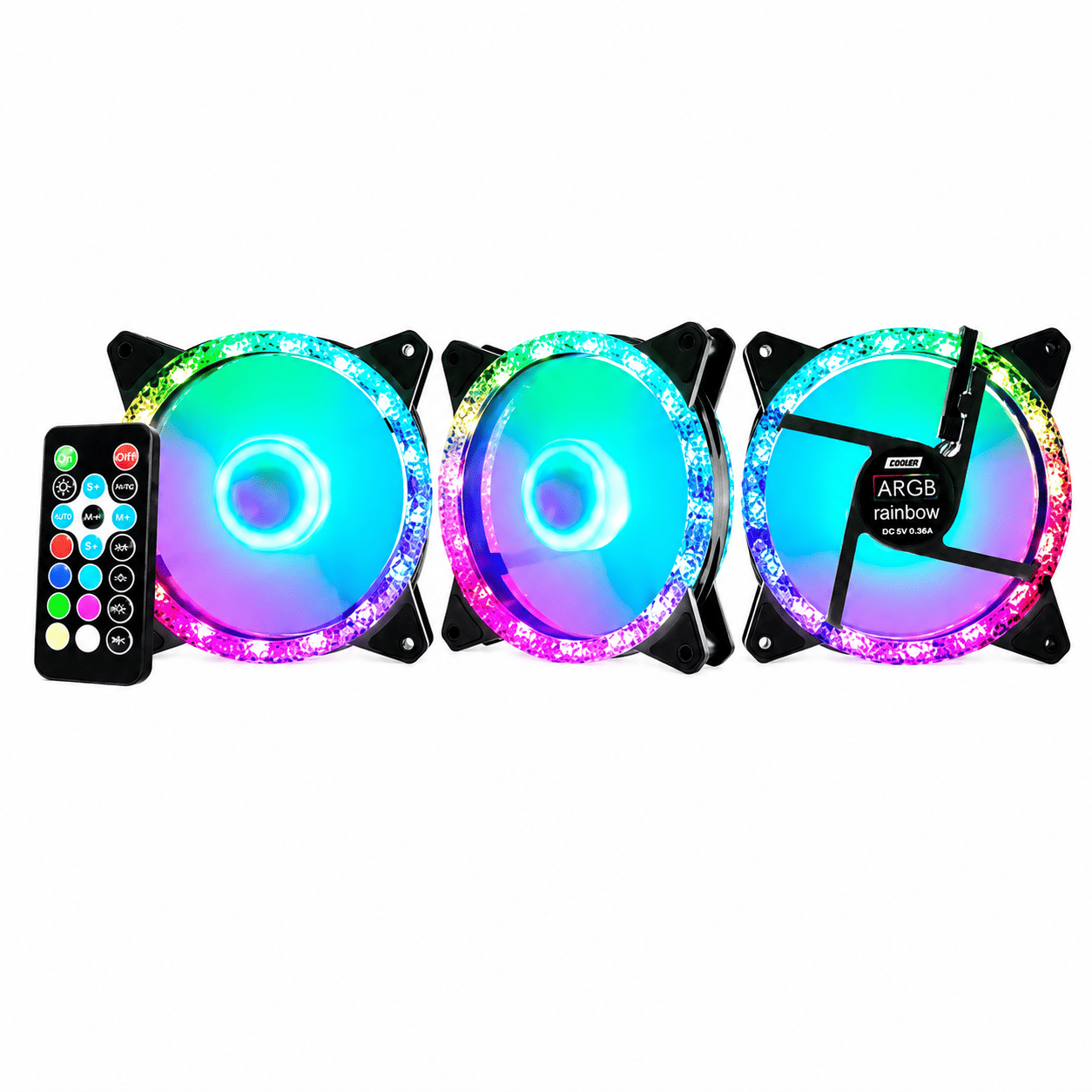 KIT COOLER FAN K-MEX AABDK1 ARGB 3 COOLERS 120x120x25mm + CONTROLADORA + CONTROLE AABDK136FTIKB0X