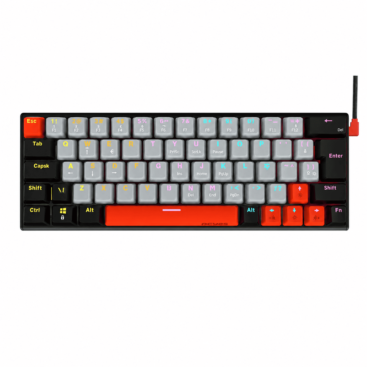TECLADO GAMER MECANICO USB PCYES KUROMORI BLACK VULCAN 60% / ANTI-GHOST / SWITCH OUTEMU RED / LED RGB - PTKM60RD