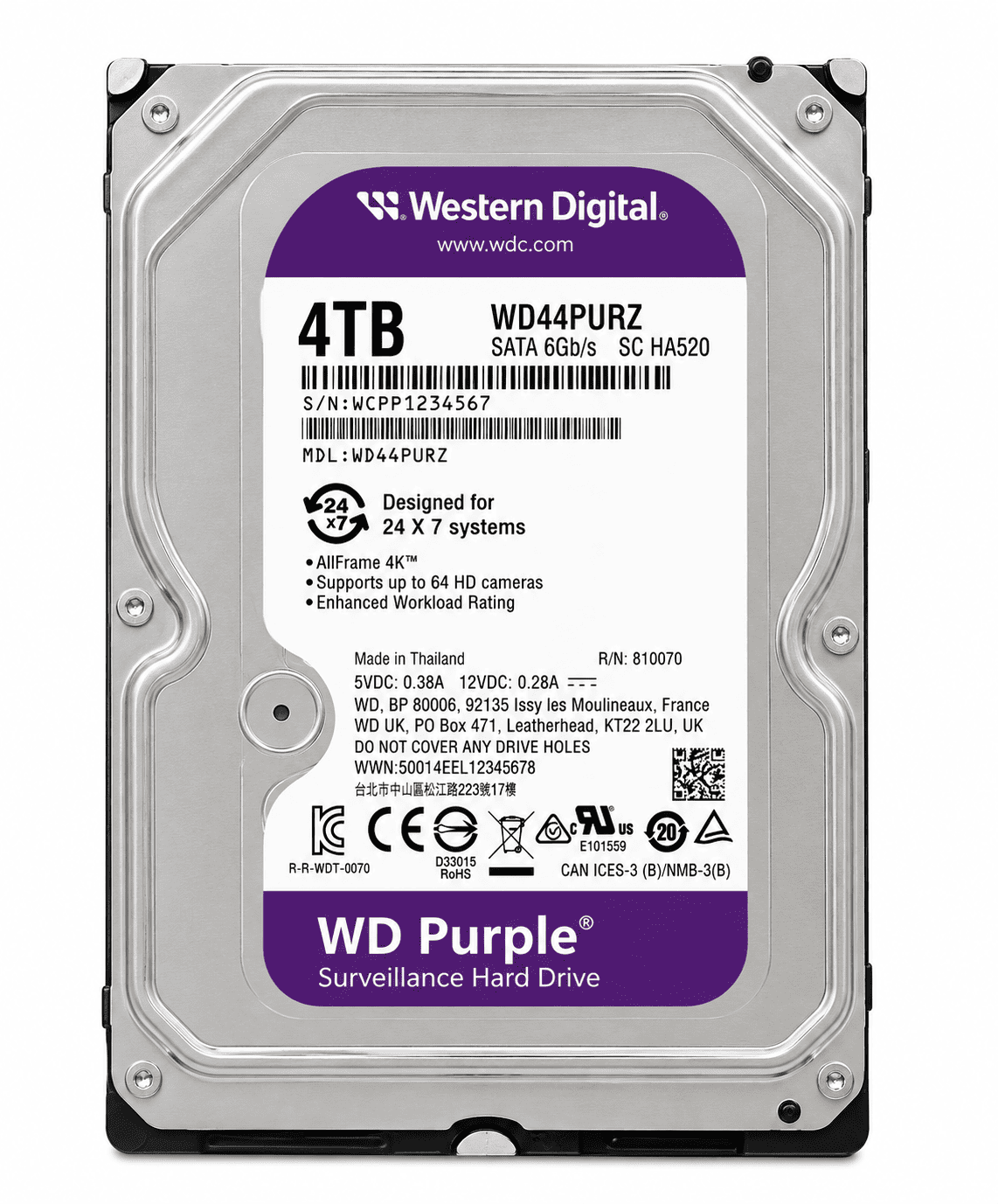 HD VIGILANCIA WESTERN DIGITAL PURPLE 4TB 3,5" SATA3 WD44PURZ