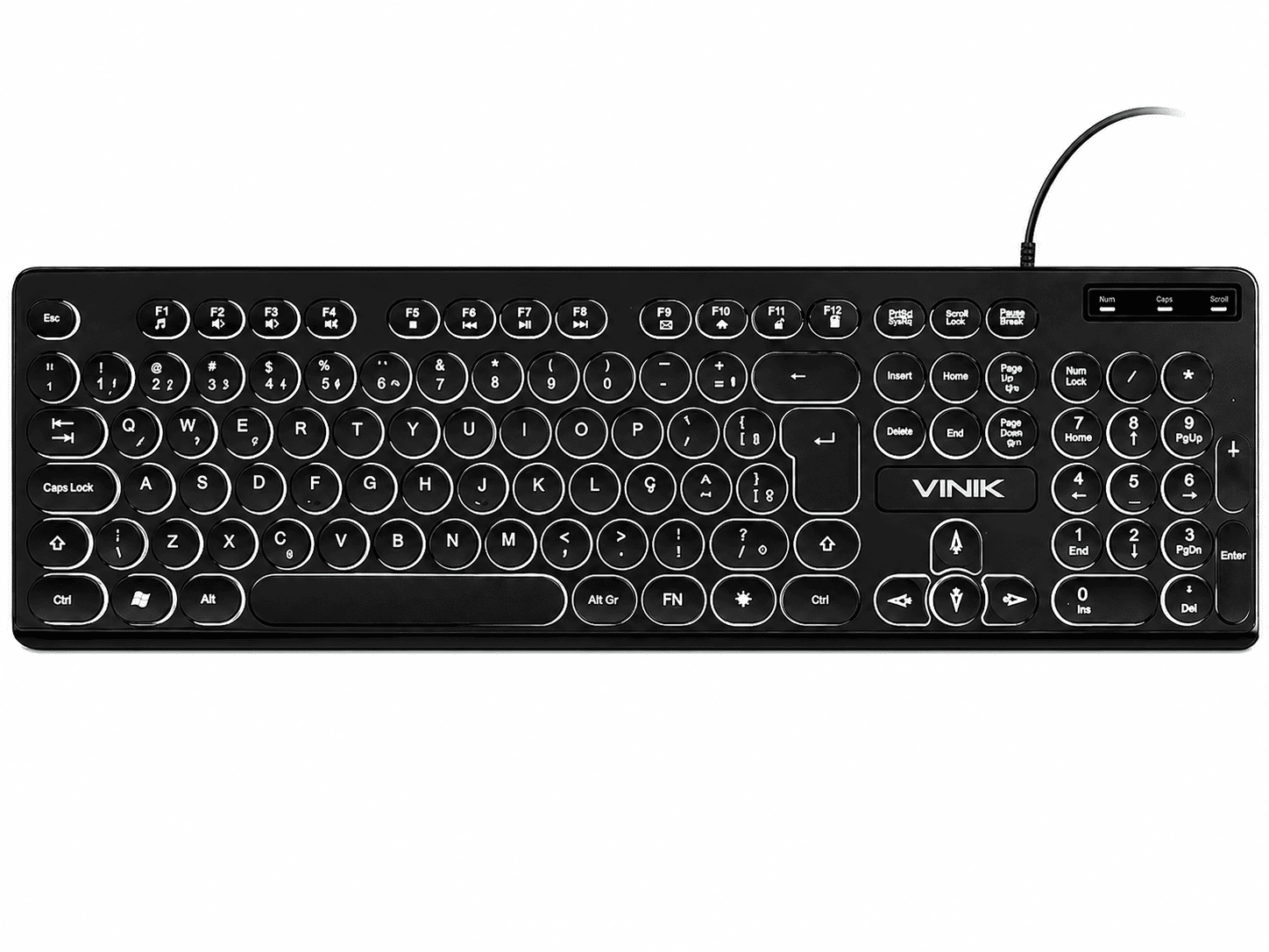 TECLADO USB VINIK SLIM CHOCOLATE LED BRANCO TC200 PRETO