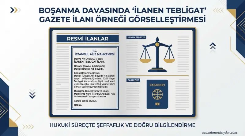 Boşanma davası için gazeteye verilen ilanen tebligat örneği görselleştirmesi