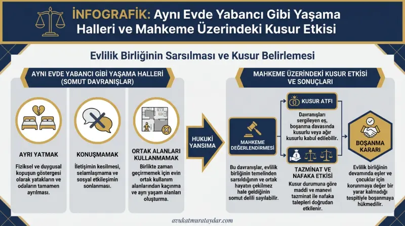 Aynı evde yabancılaşmanın kusur sayılan hukuki sonuçları infografiği