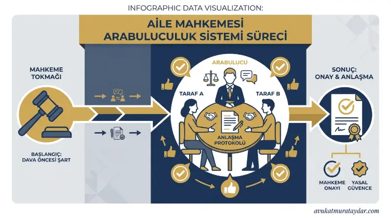 Boşanma davalarında aile arabuluculuğu sürecini gösteren kavramsal görsel