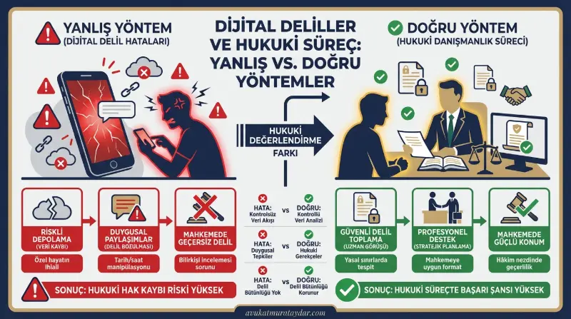 Boşanma davasında fevri sosyal medya kullanımı ile profesyonel hukuki destek arasındaki farkı gösteren görsel.