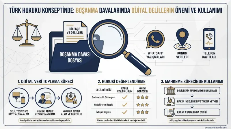 Boşanma davasında dijital ve fiziksel aldatma delillerinin incelenmesi