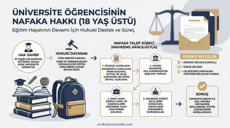 Üniversite öğrencilerinin eğitim masrafları için yardım nafakası talebi kavramsal görseli