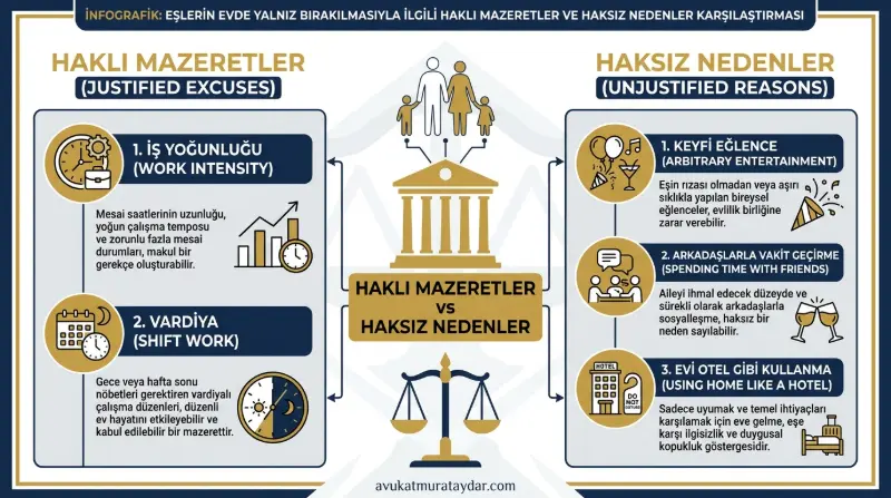 Eşi evde yalnız bırakma durumunda haklı ve haksız nedenler tablosu