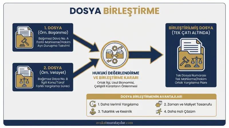 Boşanma davasında dosyaların birleştirilmesi süreci infografiği