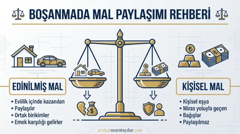 Boşanmada mal paylaşımı terazi ve varlıklar görseli