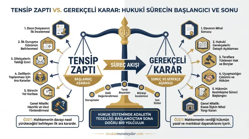 Tensip Zaptı ve Gerekçeli Karar Karşılaştırması İnfografiği