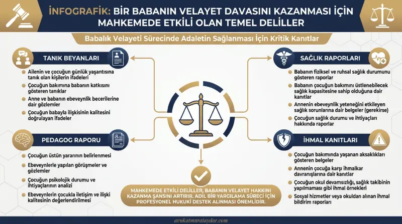 Velayetin babaya verilmesi için gerekli hukuki deliller tablosu
