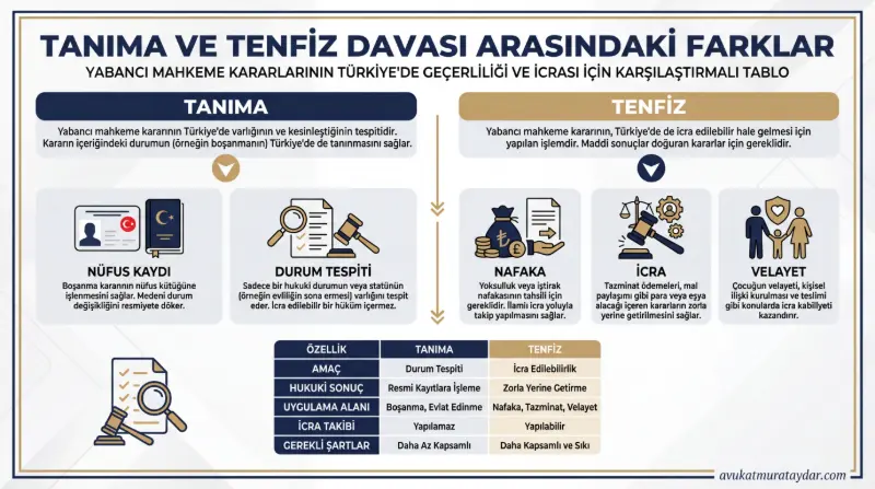 Tanıma ve Tenfiz Davası Arasındaki Farklar İnfografiği