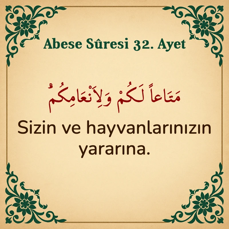 Abese Suresi 32. Ayet Arapça ve Türkçe meali