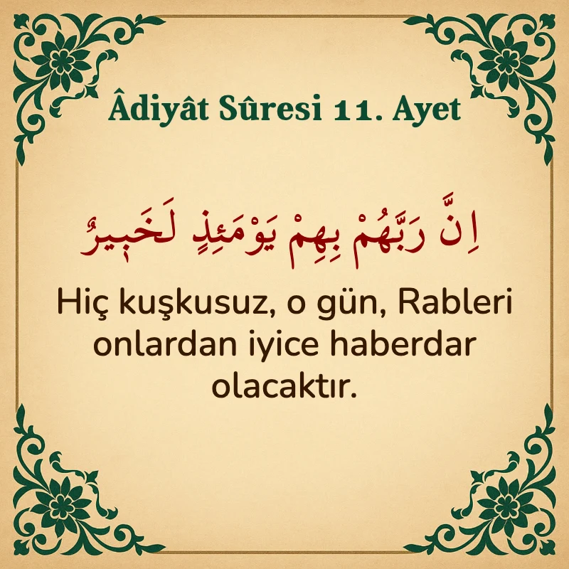Adiyat Suresi 11. Ayet Arapça ve Türkçe meali