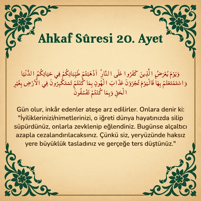 Ahkaf Suresi 20. Ayet Arapça ve Türkçe meali
