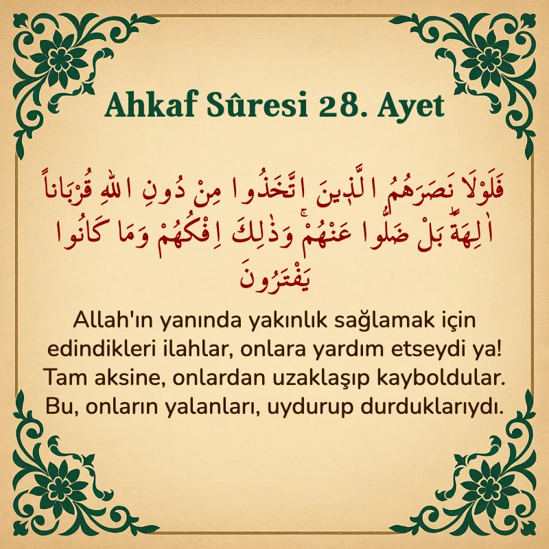 Ahkaf Suresi 28. Ayet Arapça ve Türkçe meali