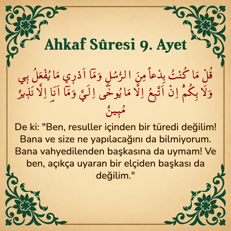 Ahkaf Suresi 9. Ayet Arapça ve Türkçe meali