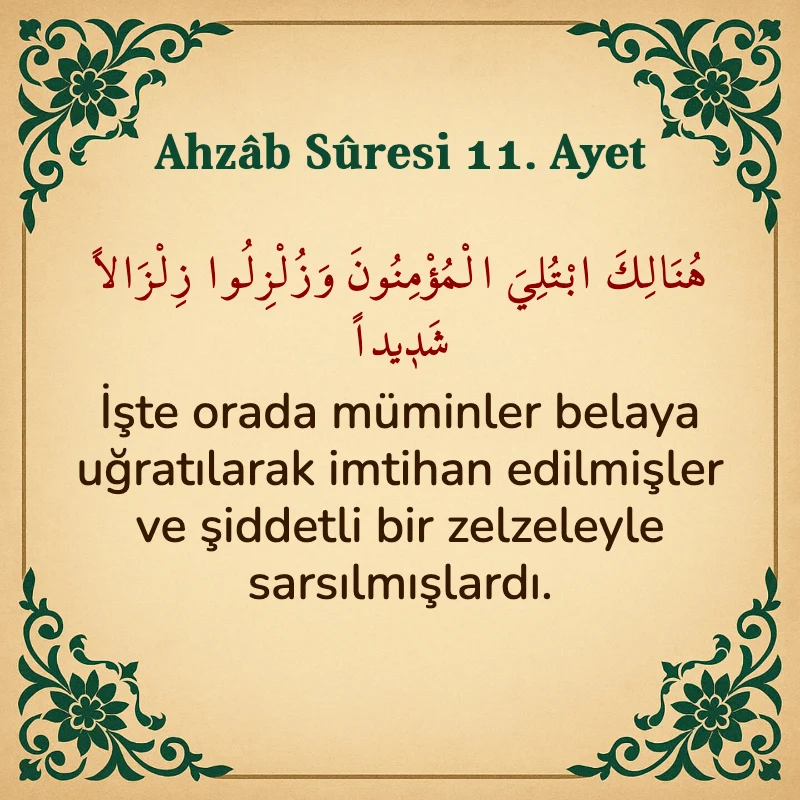 Ahzab Suresi 11. Ayet Arapça ve Türkçe meali