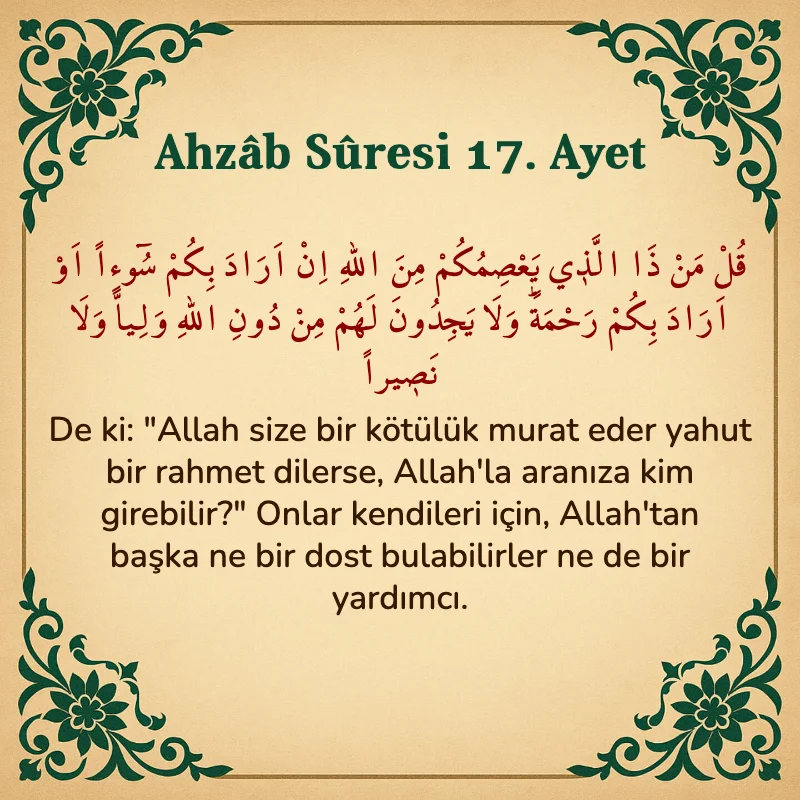 Ahzab Suresi 17. Ayet Arapça ve Türkçe meali