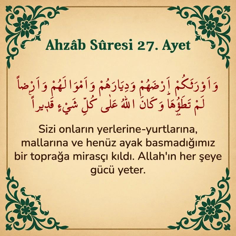 Ahzab Suresi 27. Ayet Arapça ve Türkçe meali