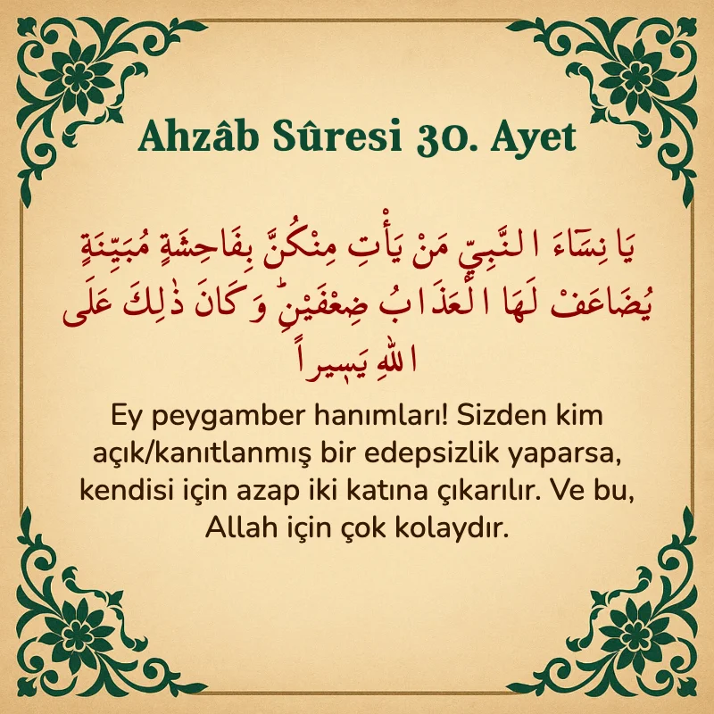 Ahzab Suresi 30. Ayet Arapça ve Türkçe meali