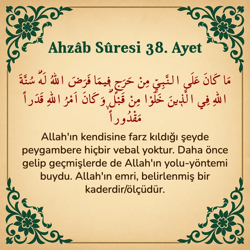 Ahzab Suresi 38. Ayet Arapça ve Türkçe meali