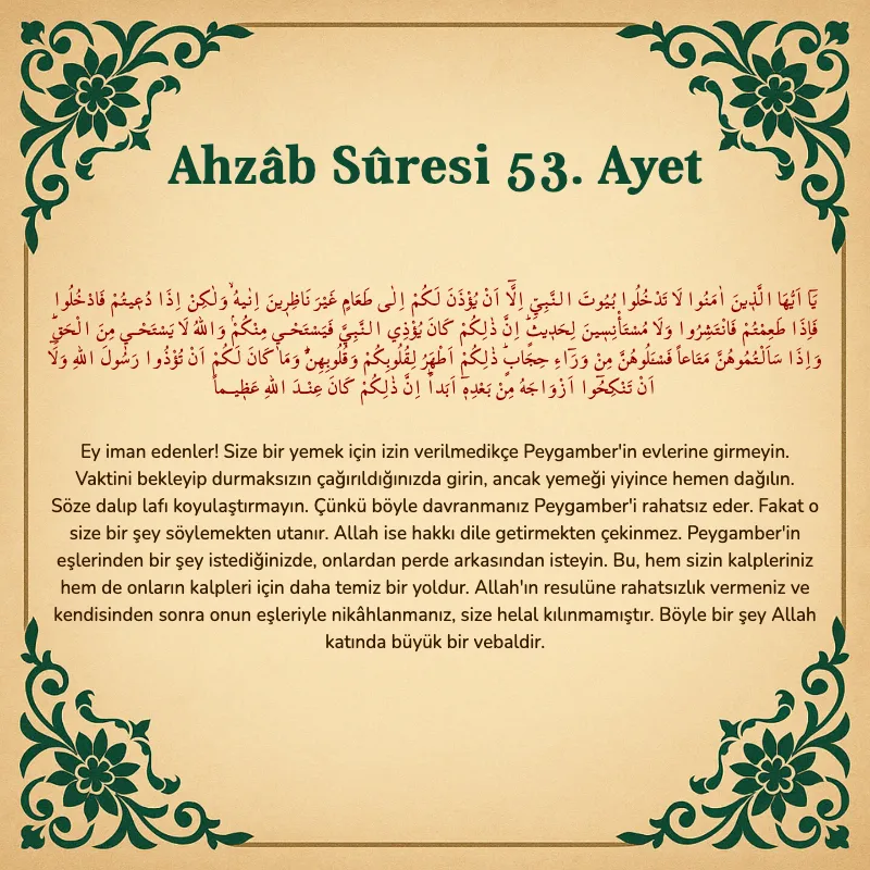 Ahzab Suresi 53. Ayet Arapça ve Türkçe meali