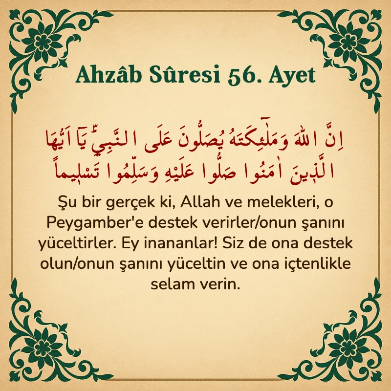 Ahzab Suresi 56. Ayet Arapça ve Türkçe meali