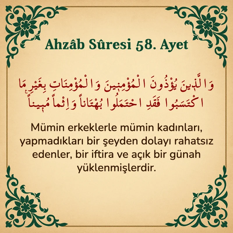 Ahzab Suresi 58. Ayet Arapça ve Türkçe meali