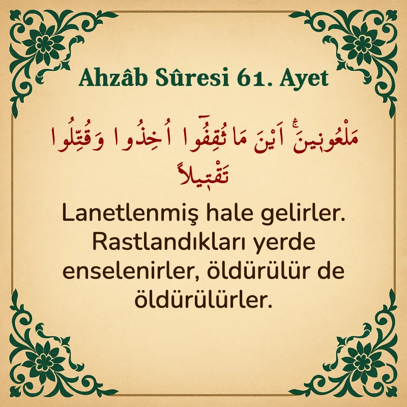 Ahzab Suresi 61. Ayet Arapça ve Türkçe meali