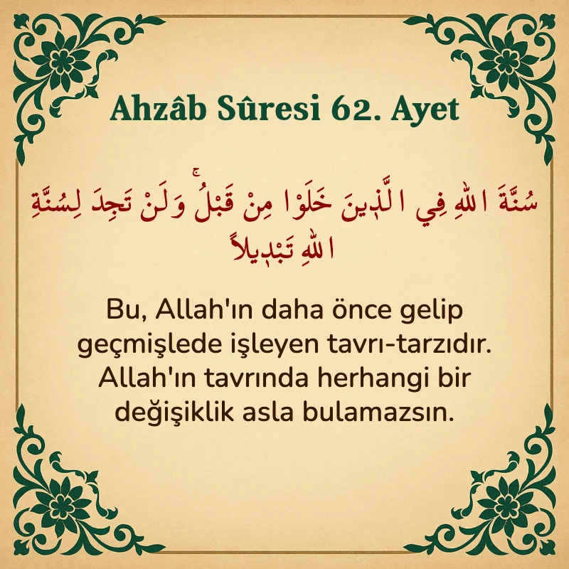Ahzab Suresi 62. Ayet Arapça ve Türkçe meali