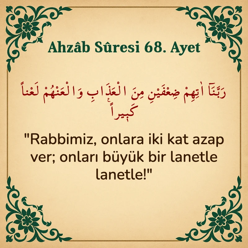 Ahzab Suresi 68. Ayet Arapça ve Türkçe meali