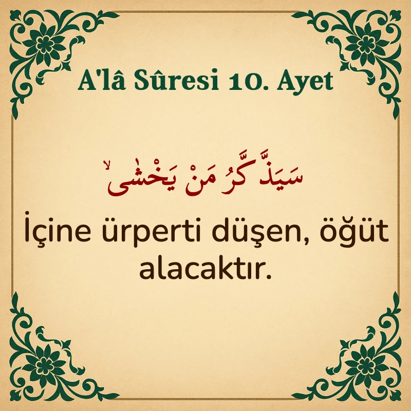 Ala Suresi 10. Ayet Arapça ve Türkçe meali