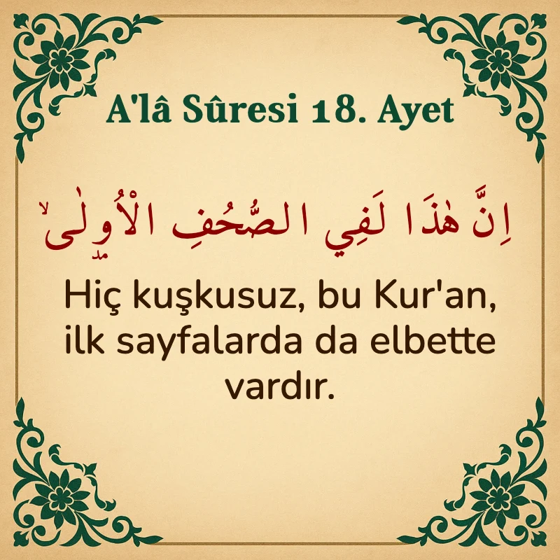 Ala Suresi 18. Ayet Arapça ve Türkçe meali