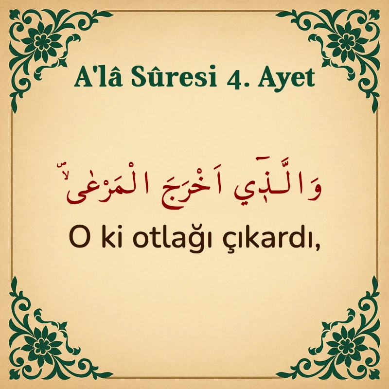 Ala Suresi 4. Ayet Arapça ve Türkçe meali