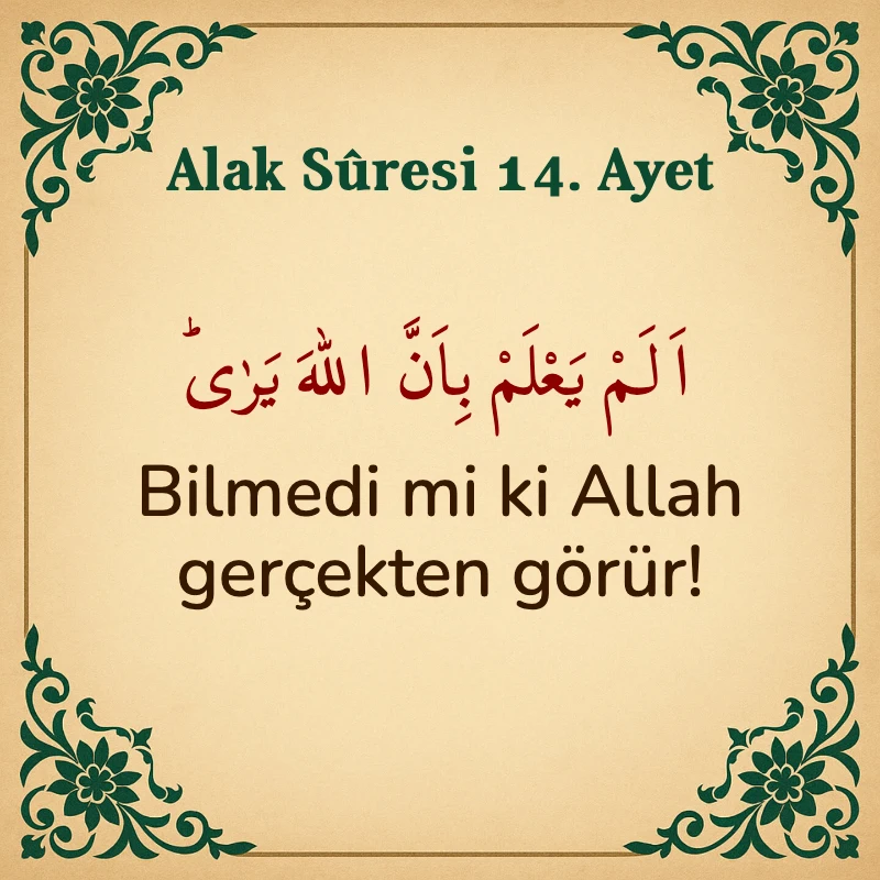 Alak Suresi 14. Ayet Arapça ve Türkçe meali