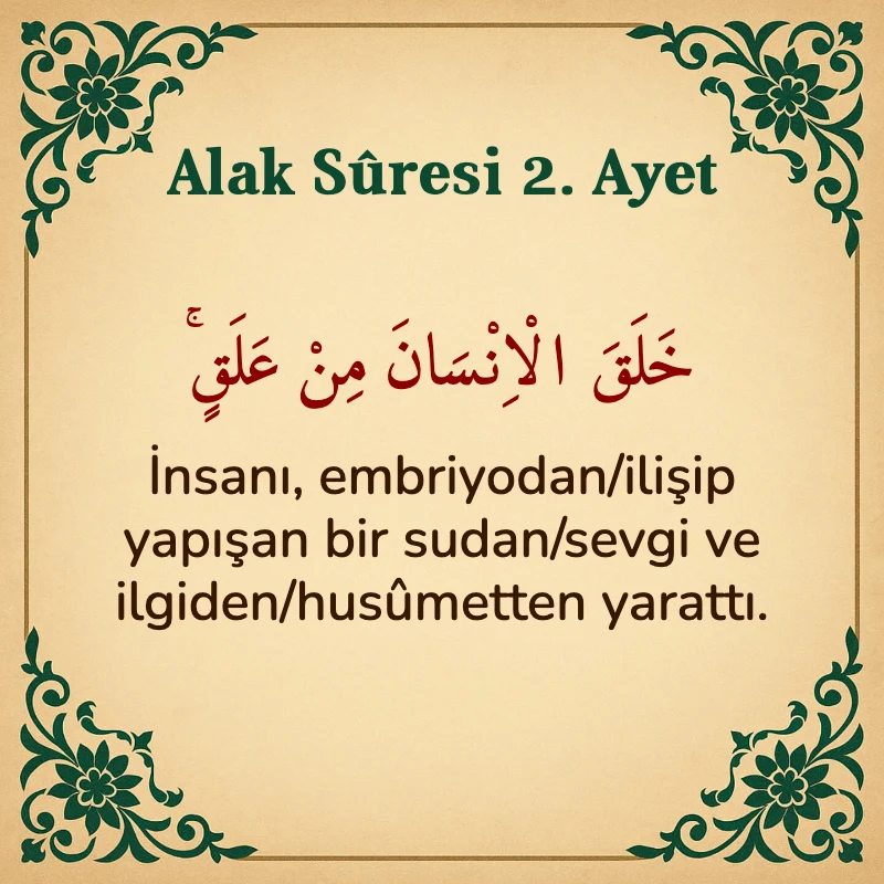 Alak Suresi 2. Ayet Arapça ve Türkçe meali