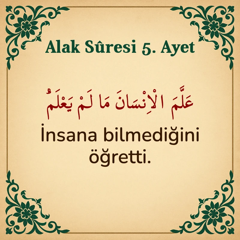 Alak Suresi 5. Ayet Arapça ve Türkçe meali