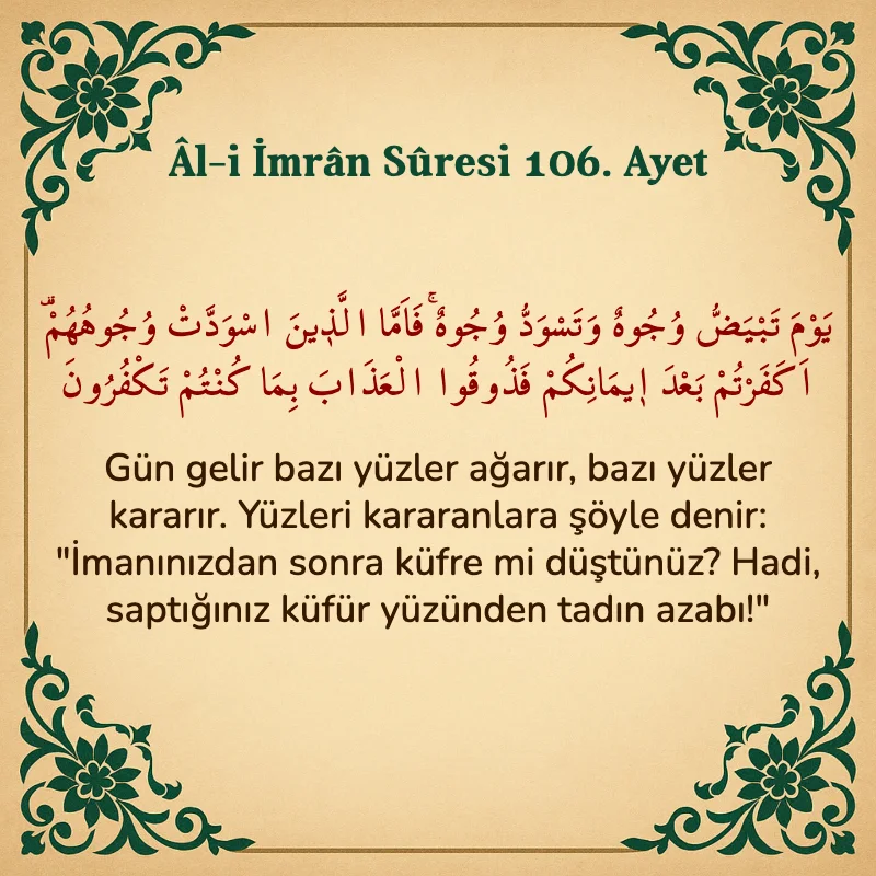 Âl-i İmrân Sûresi 106. Ayet Arapça ve Türkçe meali